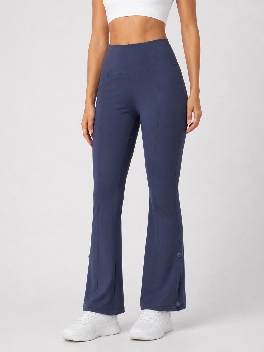 NWT Halara high waisted tummy tucker skinny leggings 7/8 with button snap blue M